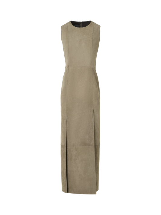 Designer Column Midi Dress in Suede - neutral - beige