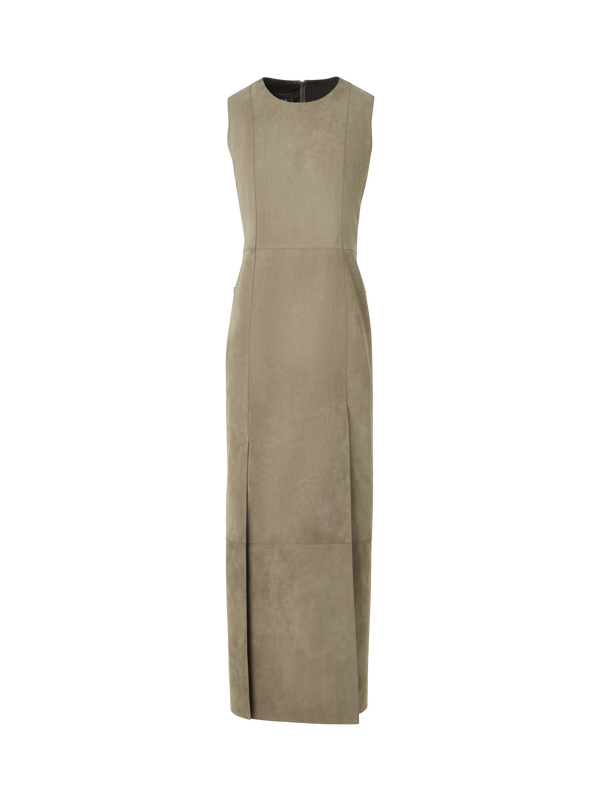 Designer Column Midi Dress in Suede - neutral - beige