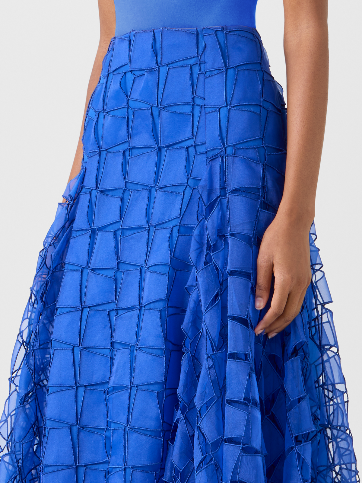 Designer Maxi Skirt with Tapezoid Organza Embroidery - blue #editorial