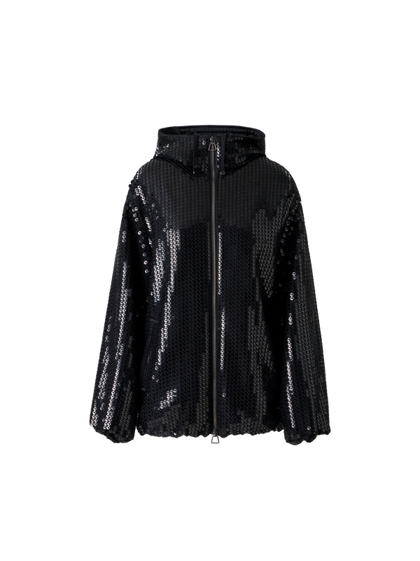 Designer Sequin Chiffon Hooded Parka - black - neutral