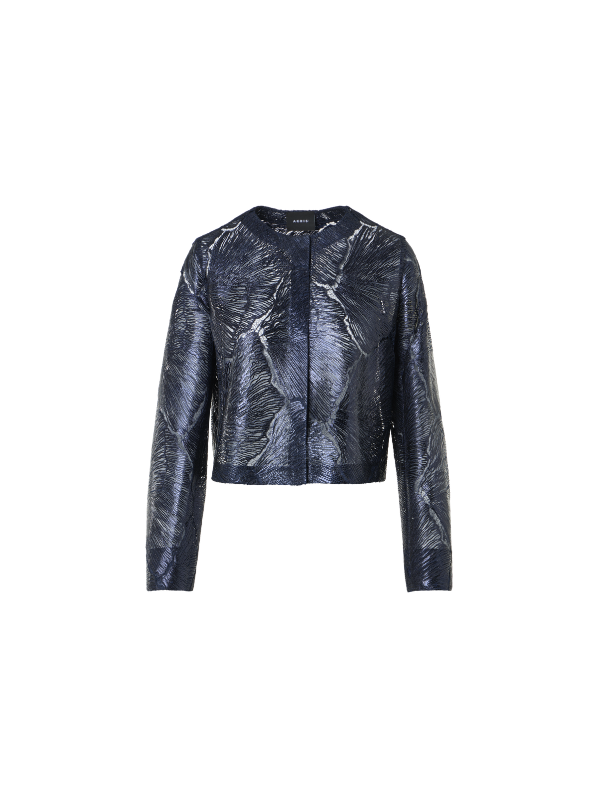 Designer Lacquered Sea Fan Lace Short Jacket - navy