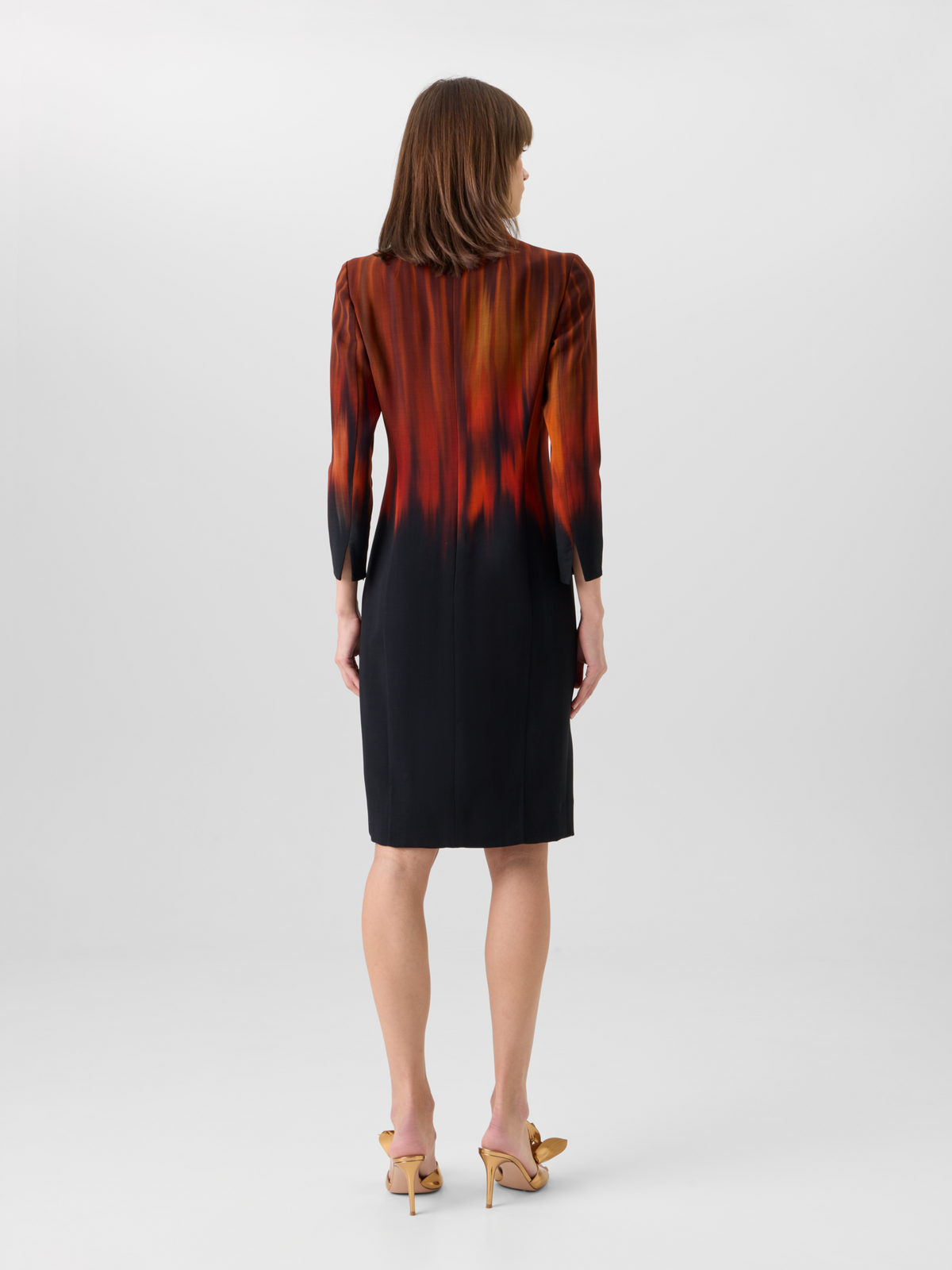 Designer Wool Double-Face Dress with Fuego Negro Print - black - brown - red - multicolor #editorial