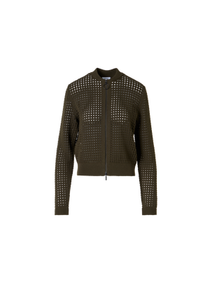 Designer Long-Sleeve Chunky Cotton Mesh Knit Cardigan - green