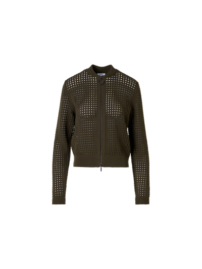 Designer Long-Sleeve Chunky Cotton Mesh Knit Cardigan - green