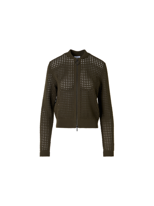 Designer Long-Sleeve Chunky Cotton Mesh Knit Cardigan - green