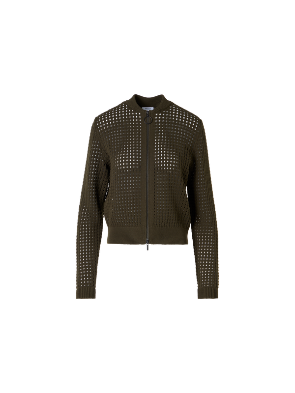 Designer Long-Sleeve Chunky Cotton Mesh Knit Cardigan - green