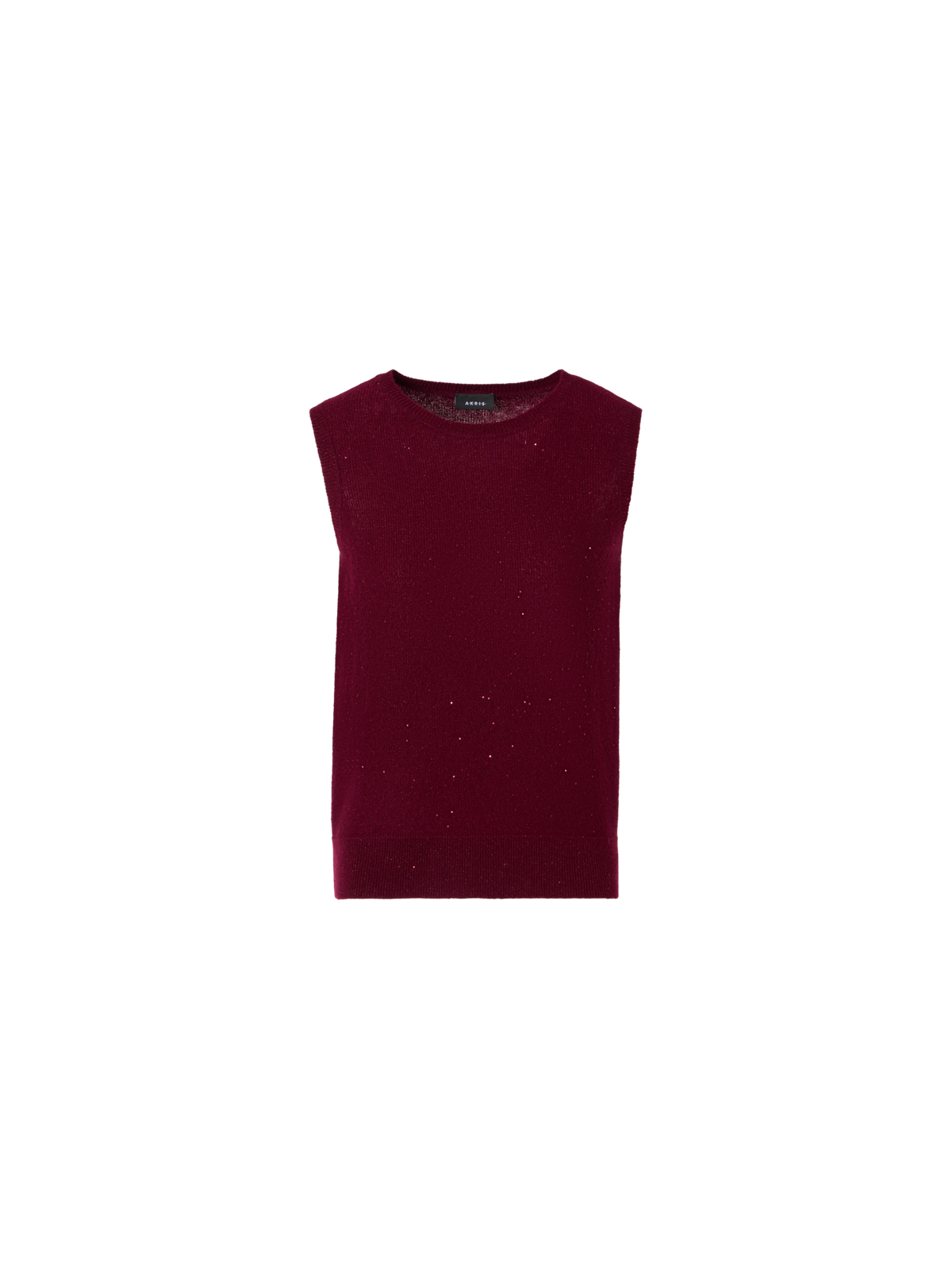 Designer Sleeveless Cashmere Lamé Top with Fine Sequins - wine - red