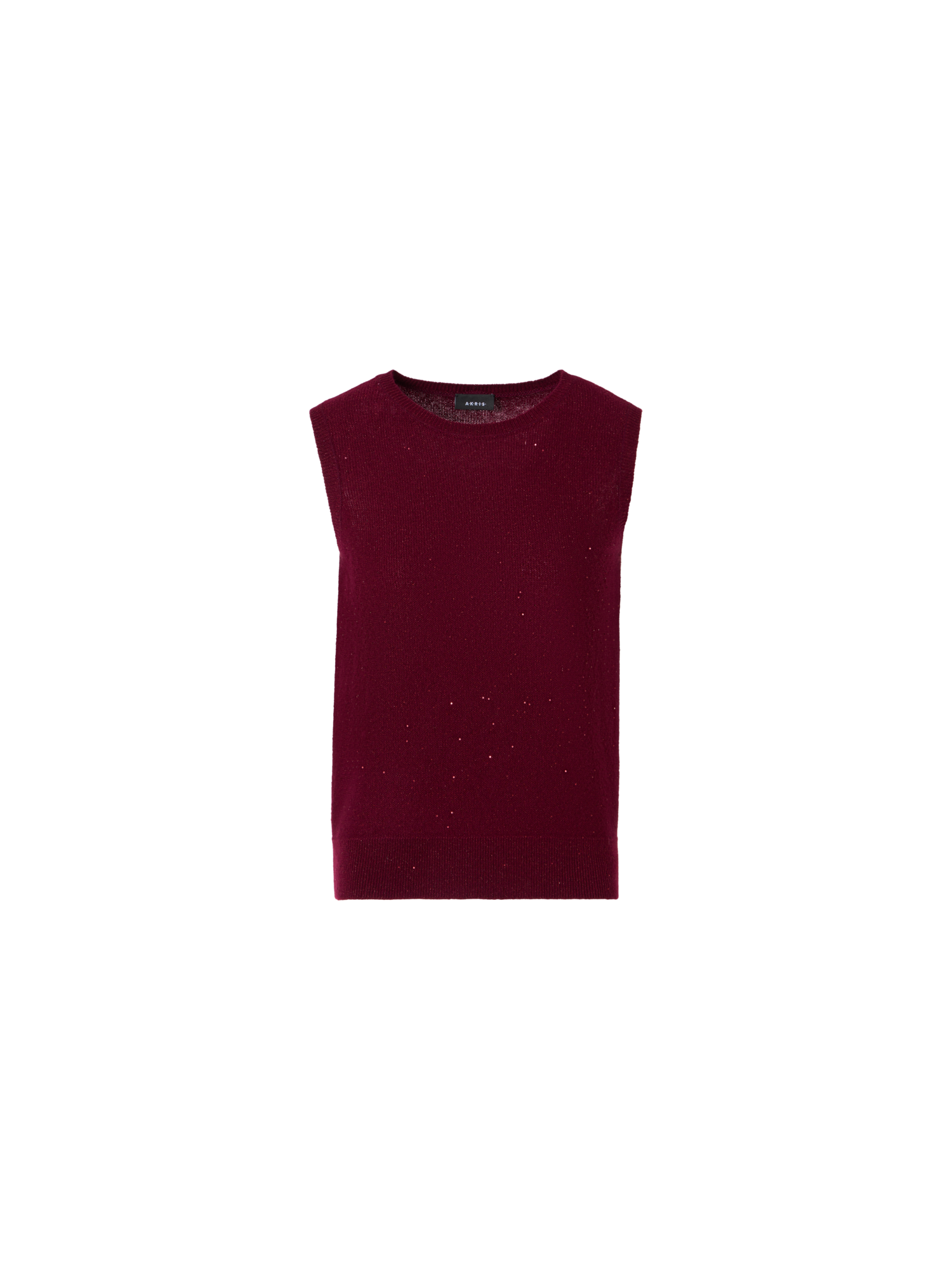Designer Sleeveless Cashmere Lamé Top with Fine Sequins - wine - red