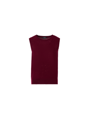 Designer Sleeveless Cashmere Lamé Top with Fine Sequins - wine - red