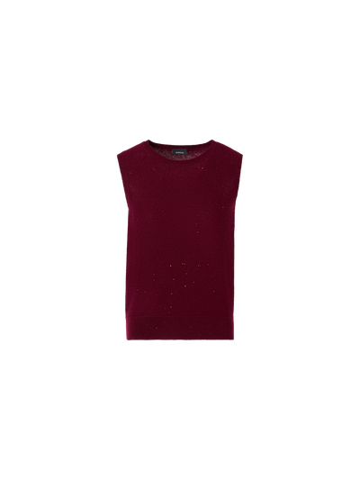 Designer Sleeveless Cashmere Lamé Top with Fine Sequins - wine - red
