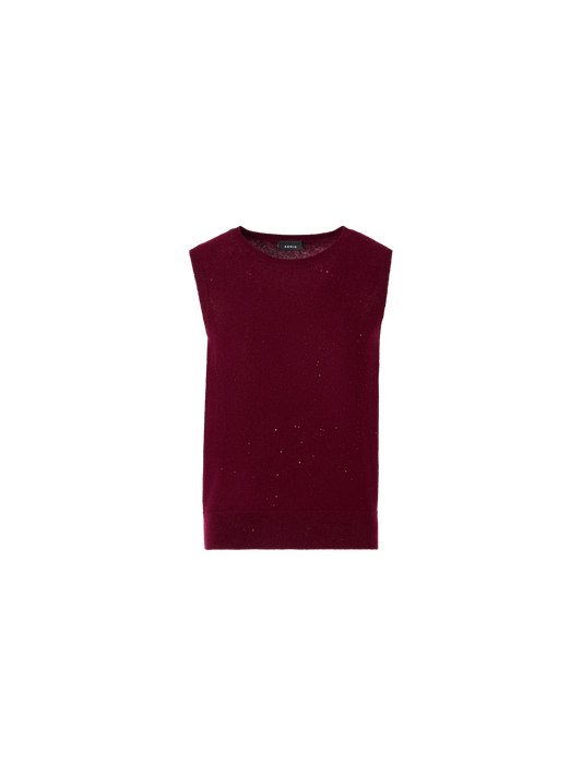 Designer Sleeveless Cashmere Lamé Top with Fine Sequins - wine - red