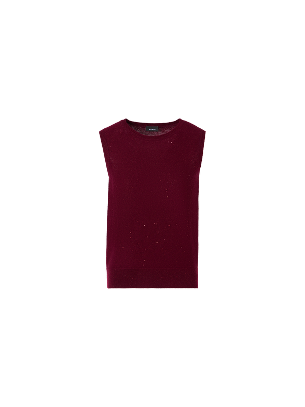 Designer Sleeveless Cashmere Lamé Top with Fine Sequins - wine - red