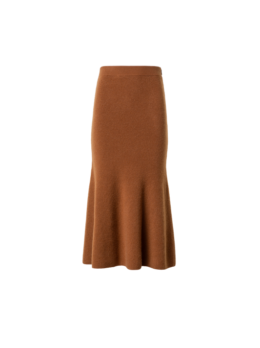 Designer Midi Knit Skirt in Ribbed Cashmere - brown