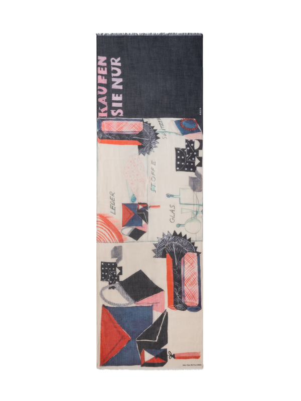 Designer Cashmere Scarf with "Kaufen Sie Nur" Print - black - multicolor - red