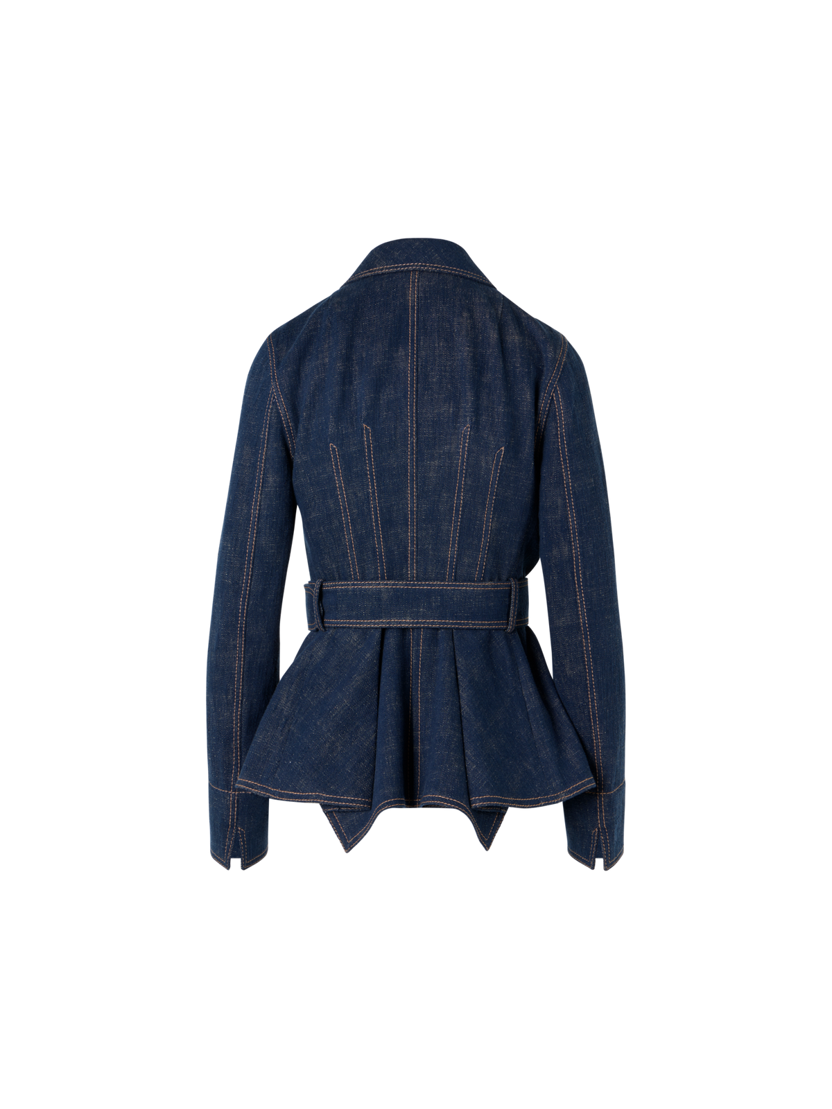 Designer Belted Jacket in Brushed Winter Denim - navy