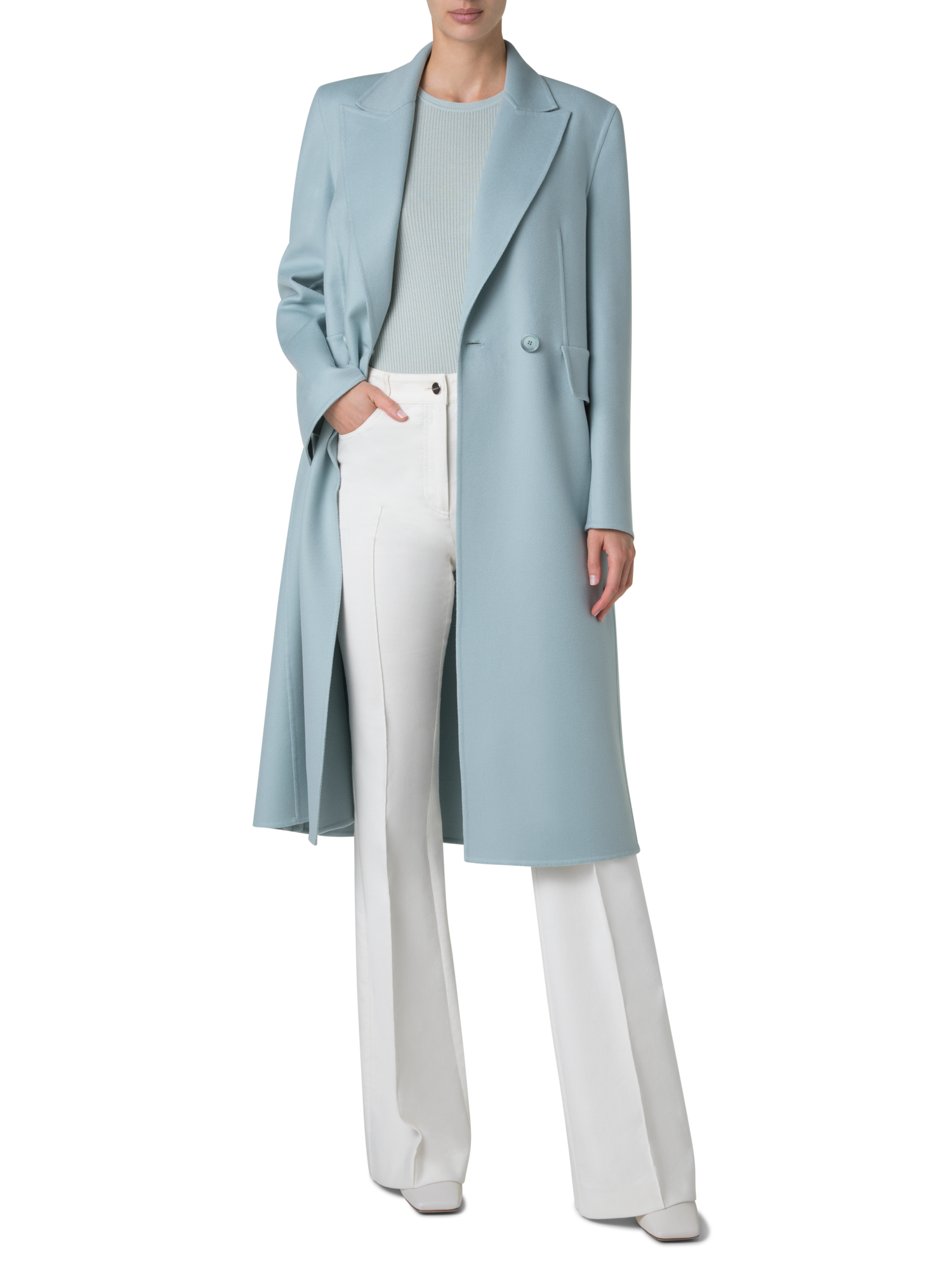 Designer Double Breasted Coat in Cashmere Double-Face - pastel - blue 