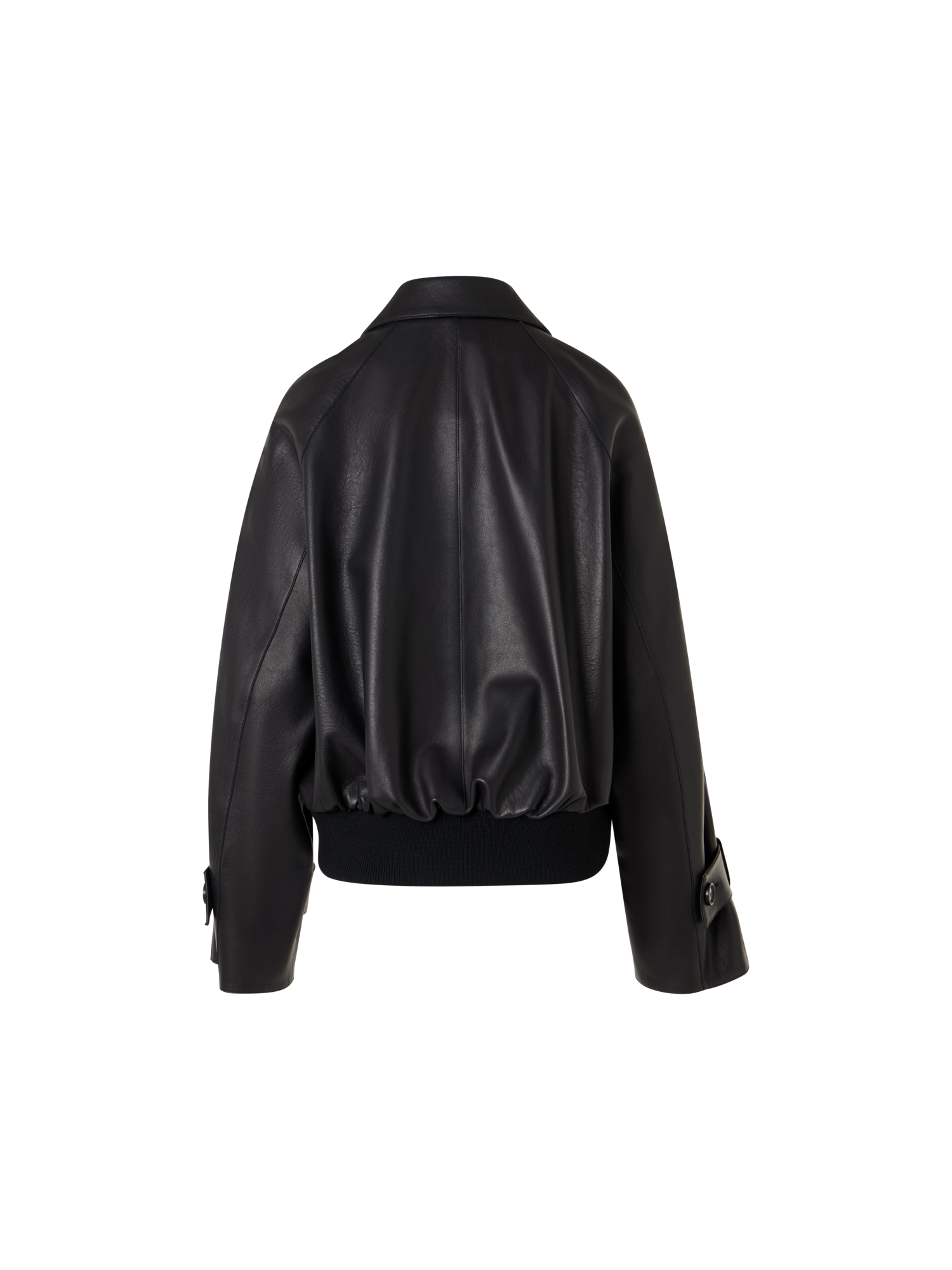 Designer Oversize Nappa Leather Blouson with Knitted Hem - black