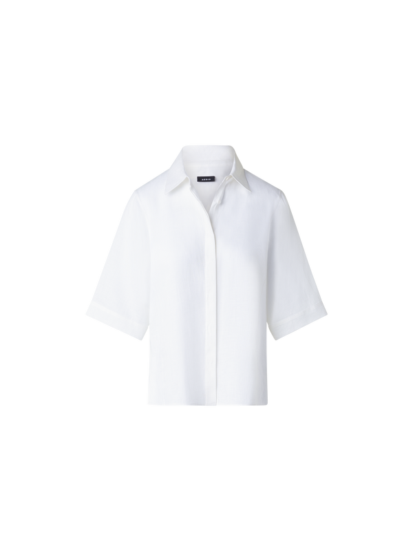 Designer Boxy Shirt Blouse In Linen Voile - white