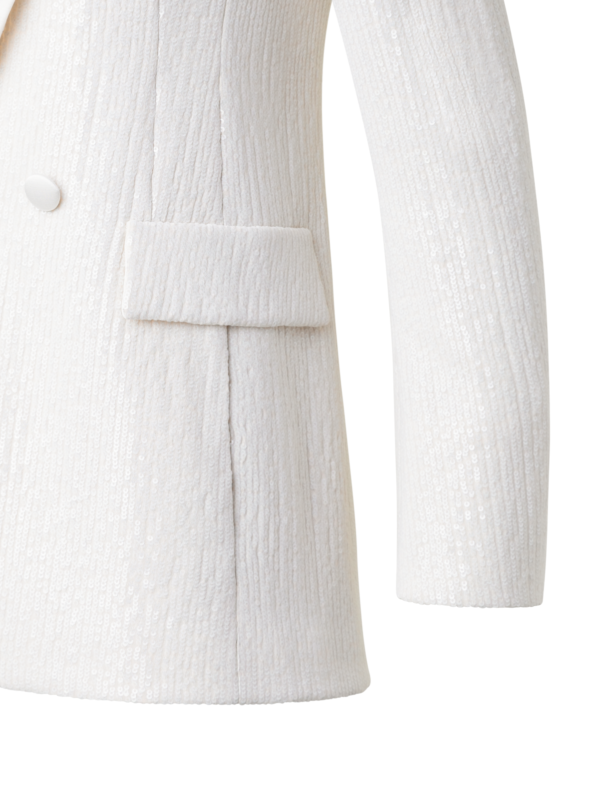 Designer Sequined Tuxedo Jacket with Satin Lapel - ecru - white