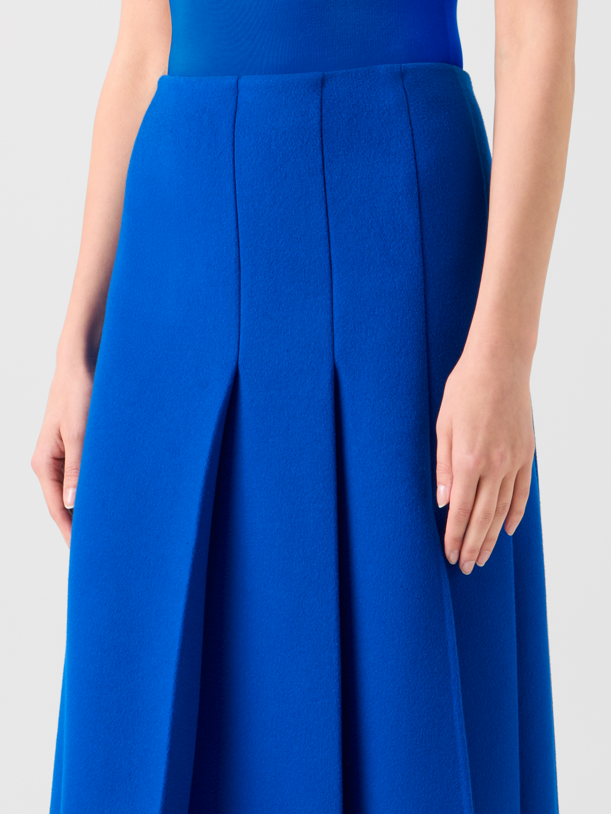 Designer Pleated Wool Flannel Double-Face Midi Skirt - blue #editorial