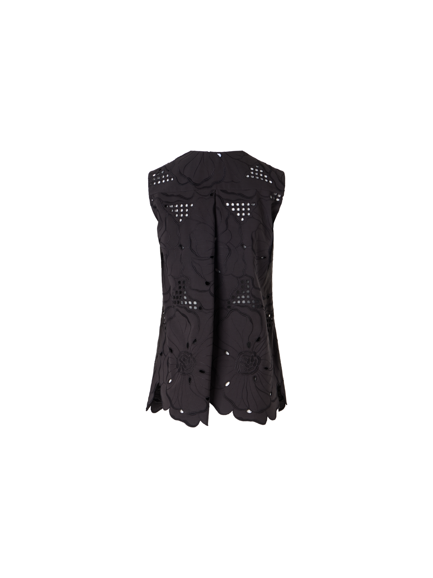 Designer Sleeveless Flower Eyelet Tunic Blouse - black