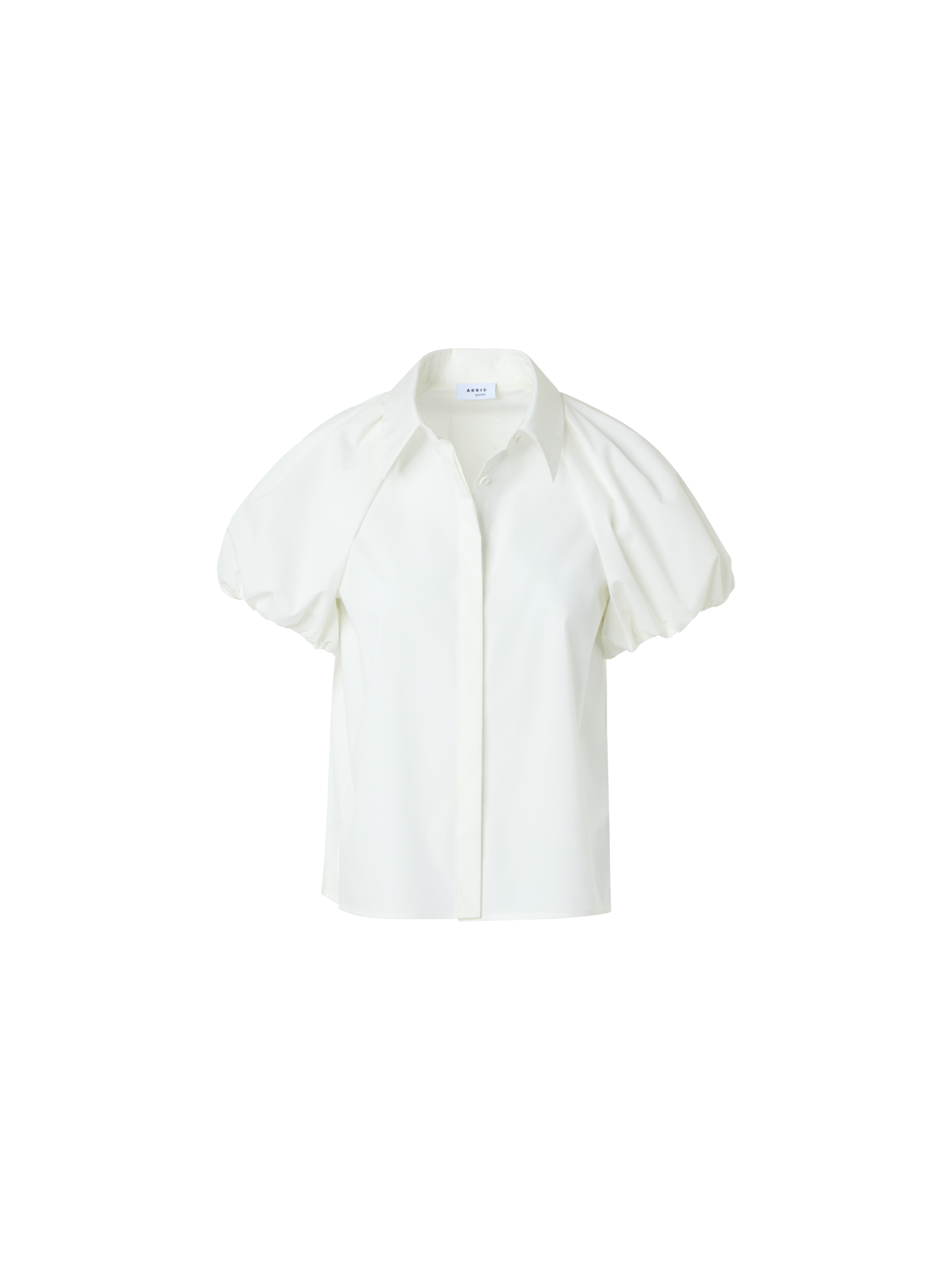 Designer Cotton Poplin Blouse with Bubble Sleeves - white