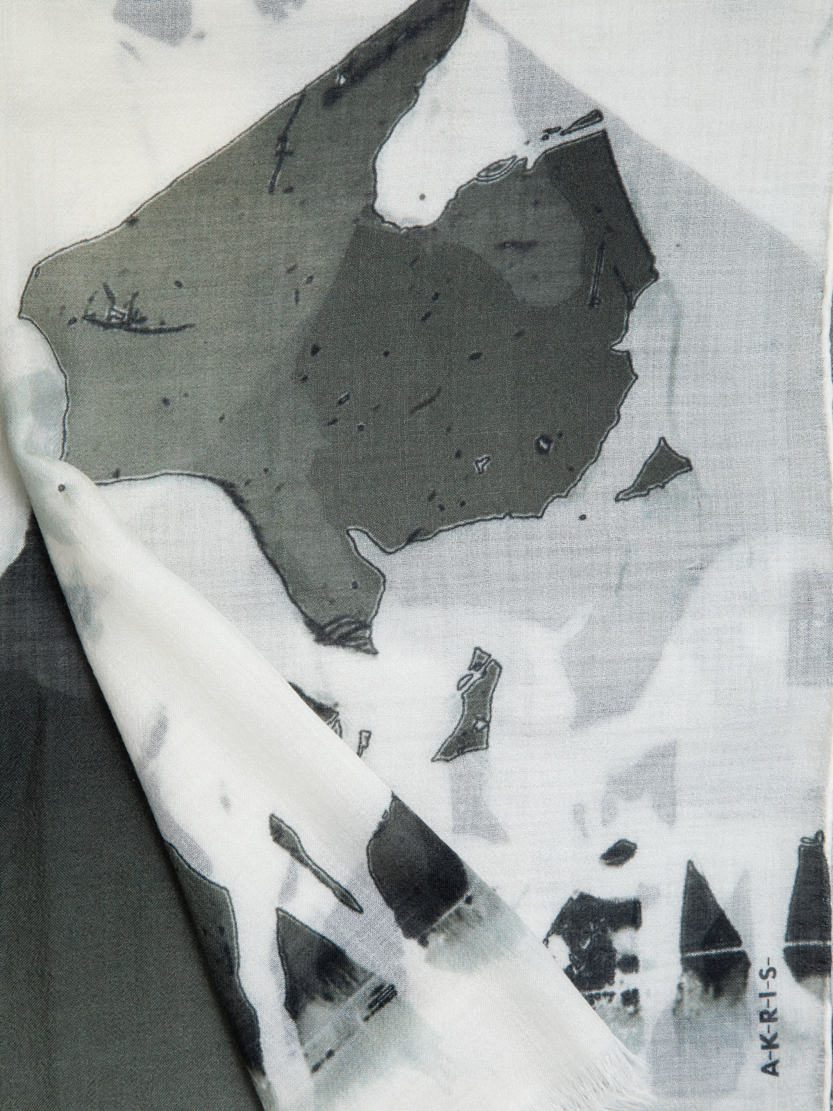 Designer Scarf Cashmere Silk Turf Print - black - multicolor - ecru - white