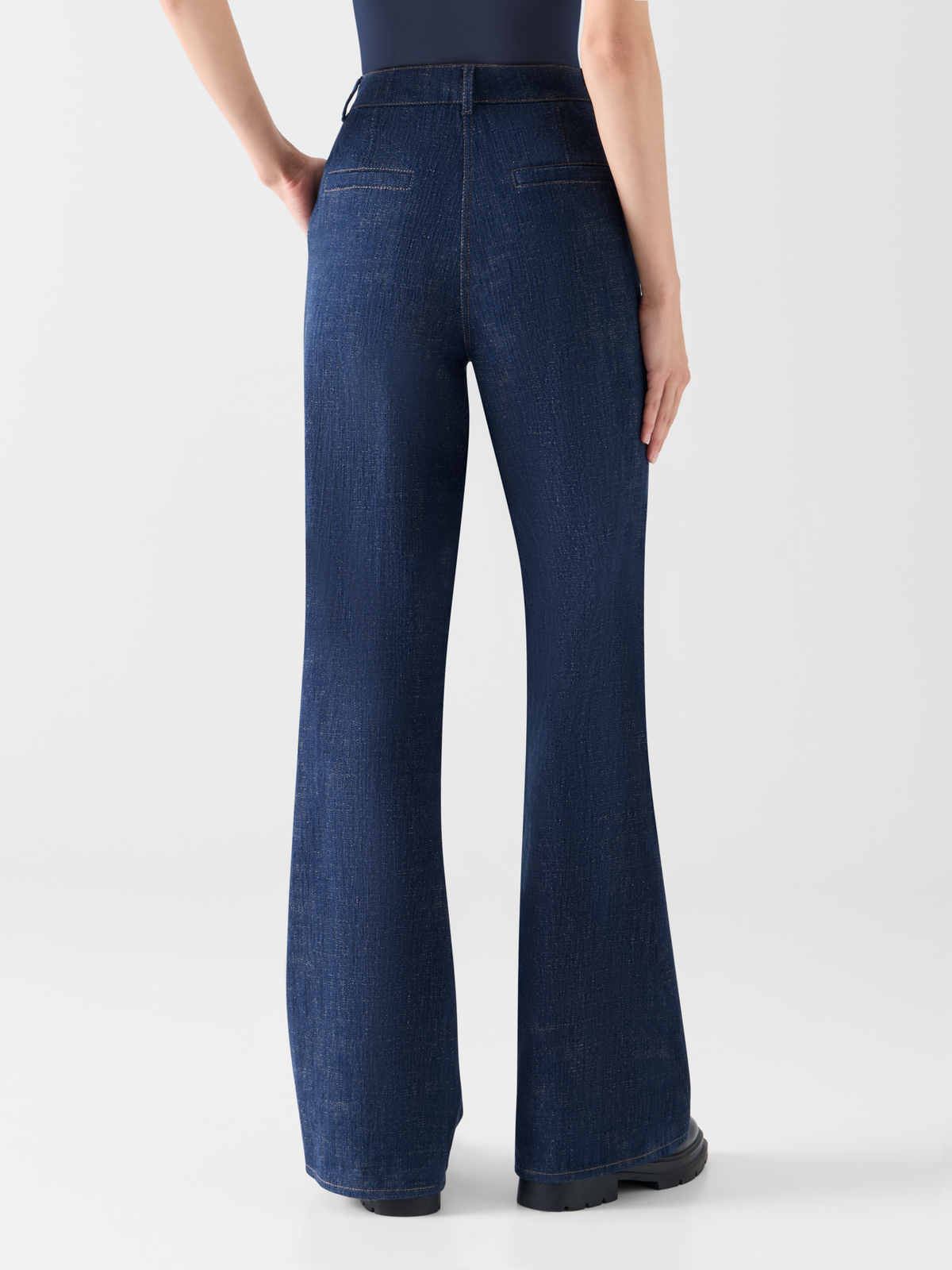 Designer Bootcut Pants in Brushed Winter Denim - navy 