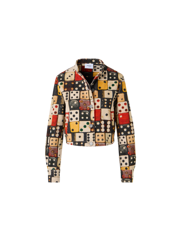 Designer Corduroy Jacket with Large Dice Print - multicolor