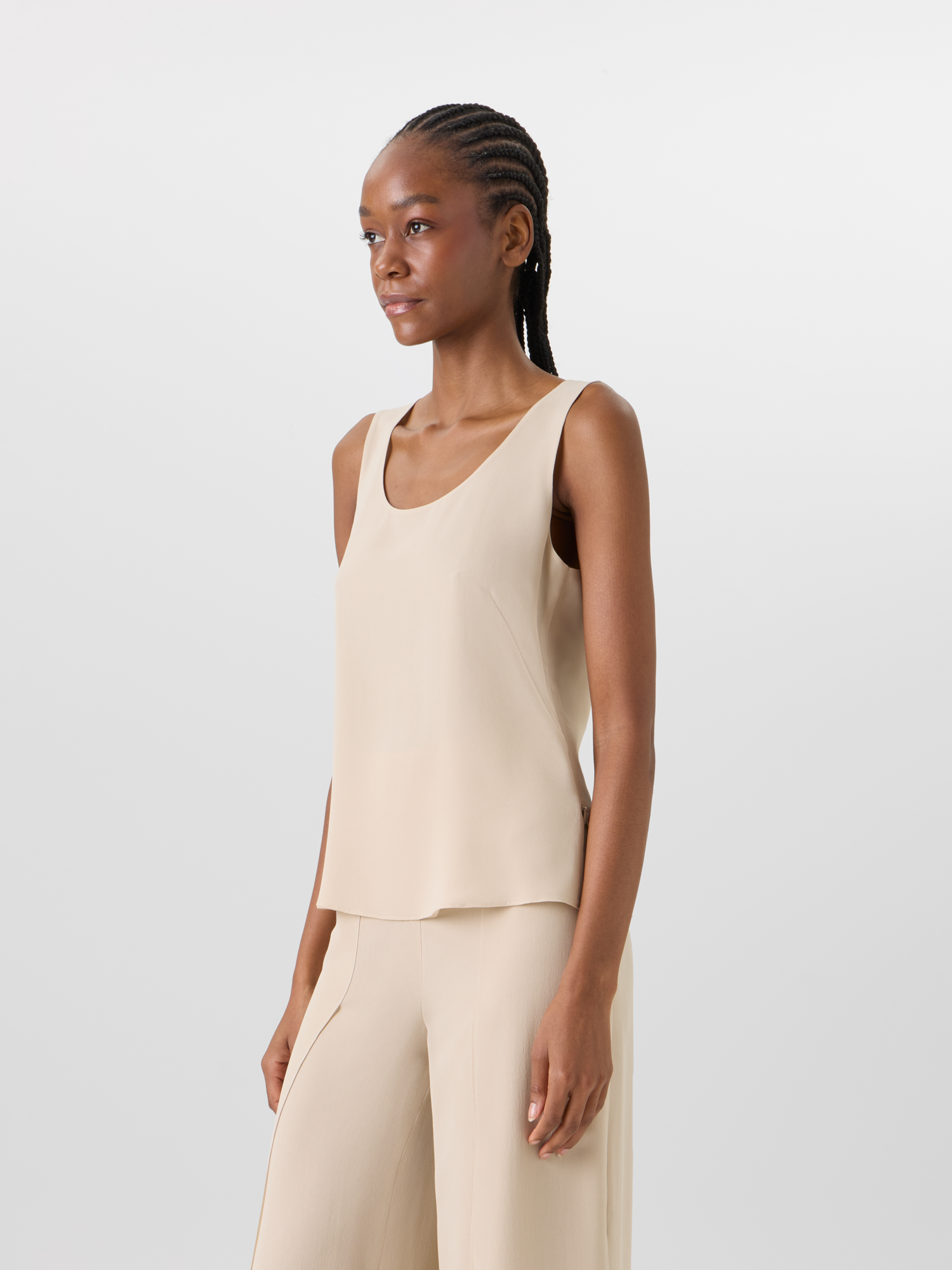Designer Sleeveless Silk Georgette Tank Top - beige 