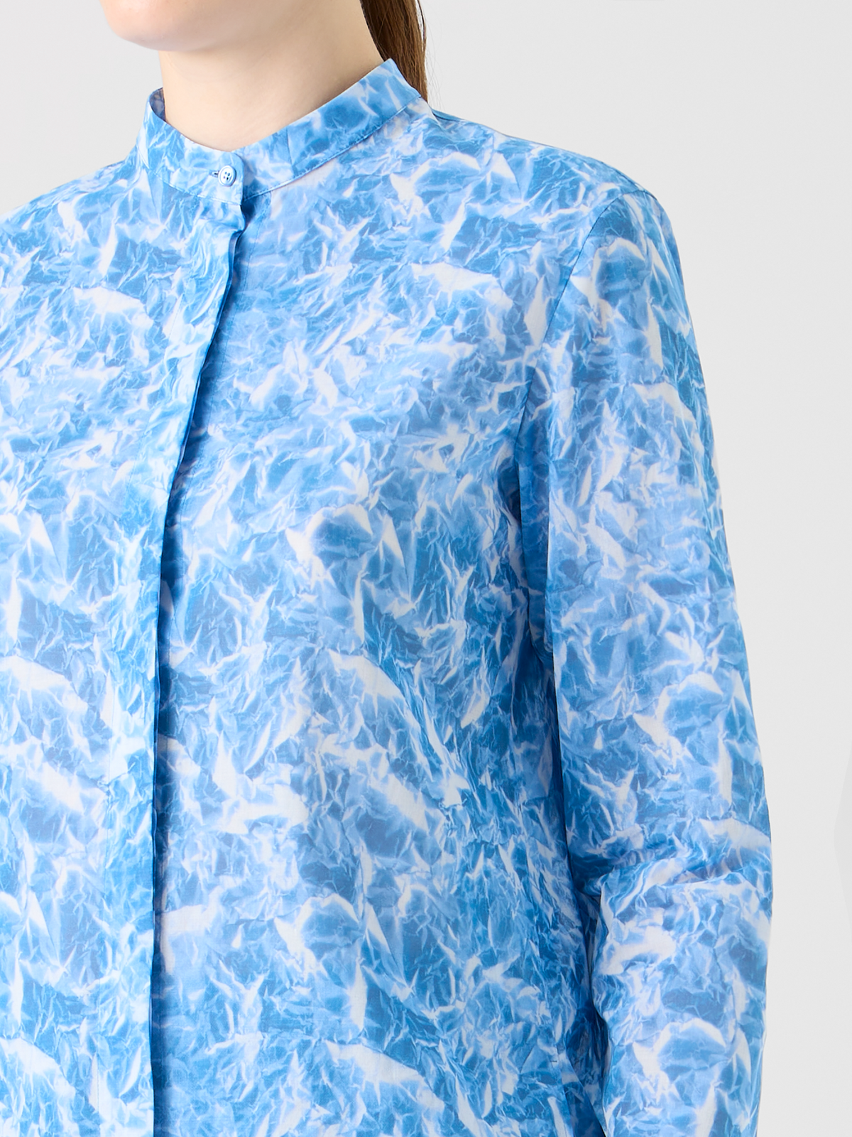 Designer Whitecaps Print Cotton Voile Tunic Blouse - blue #editorial