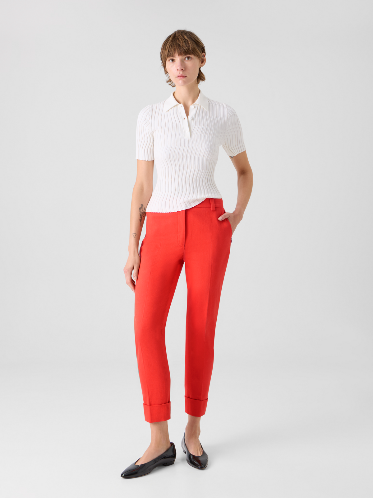 Designer Maxima Tapered Cotton Denim Pants - red