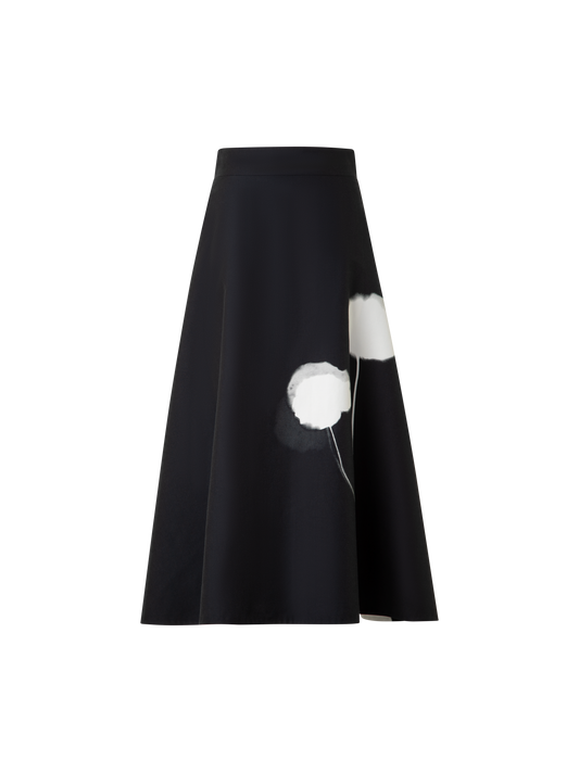 Designer Double-Face Midi Skirt with Dandelion Print - black - multicolor