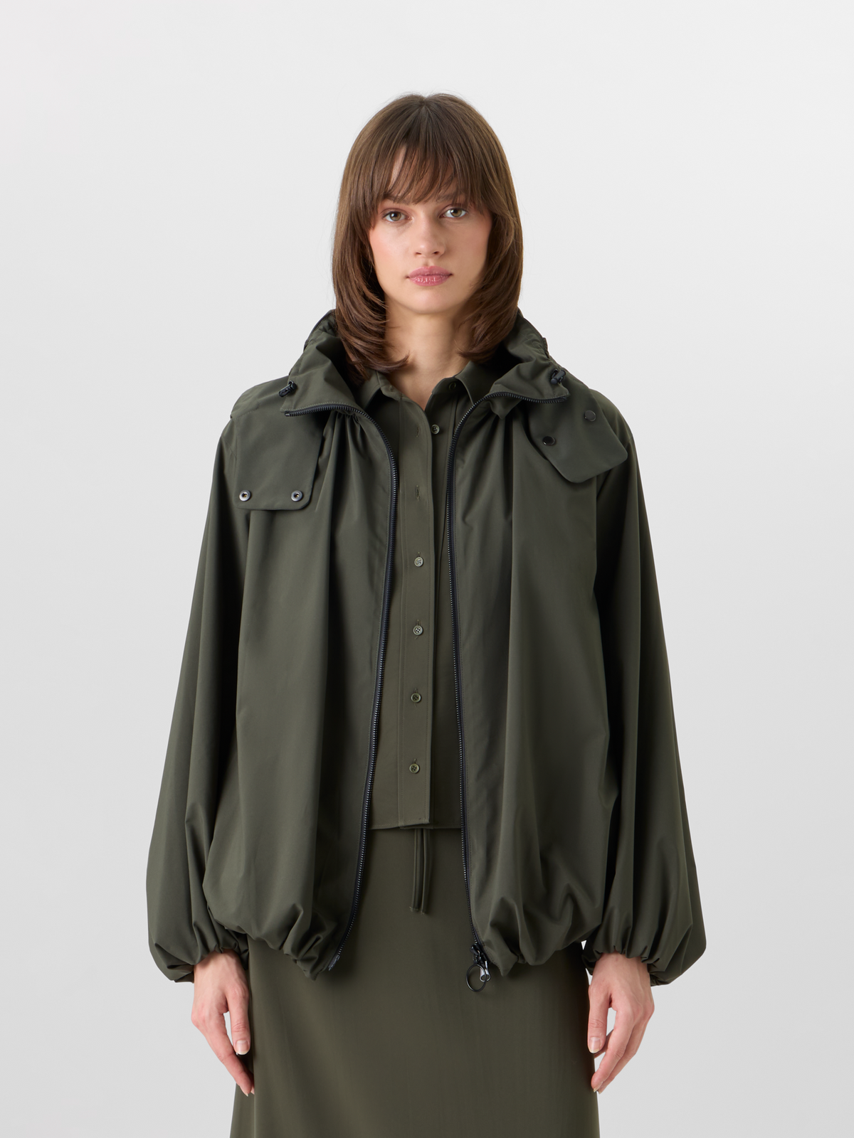Designer Water-Repellent Parachute-Taffeta Short Parka - green #editorial