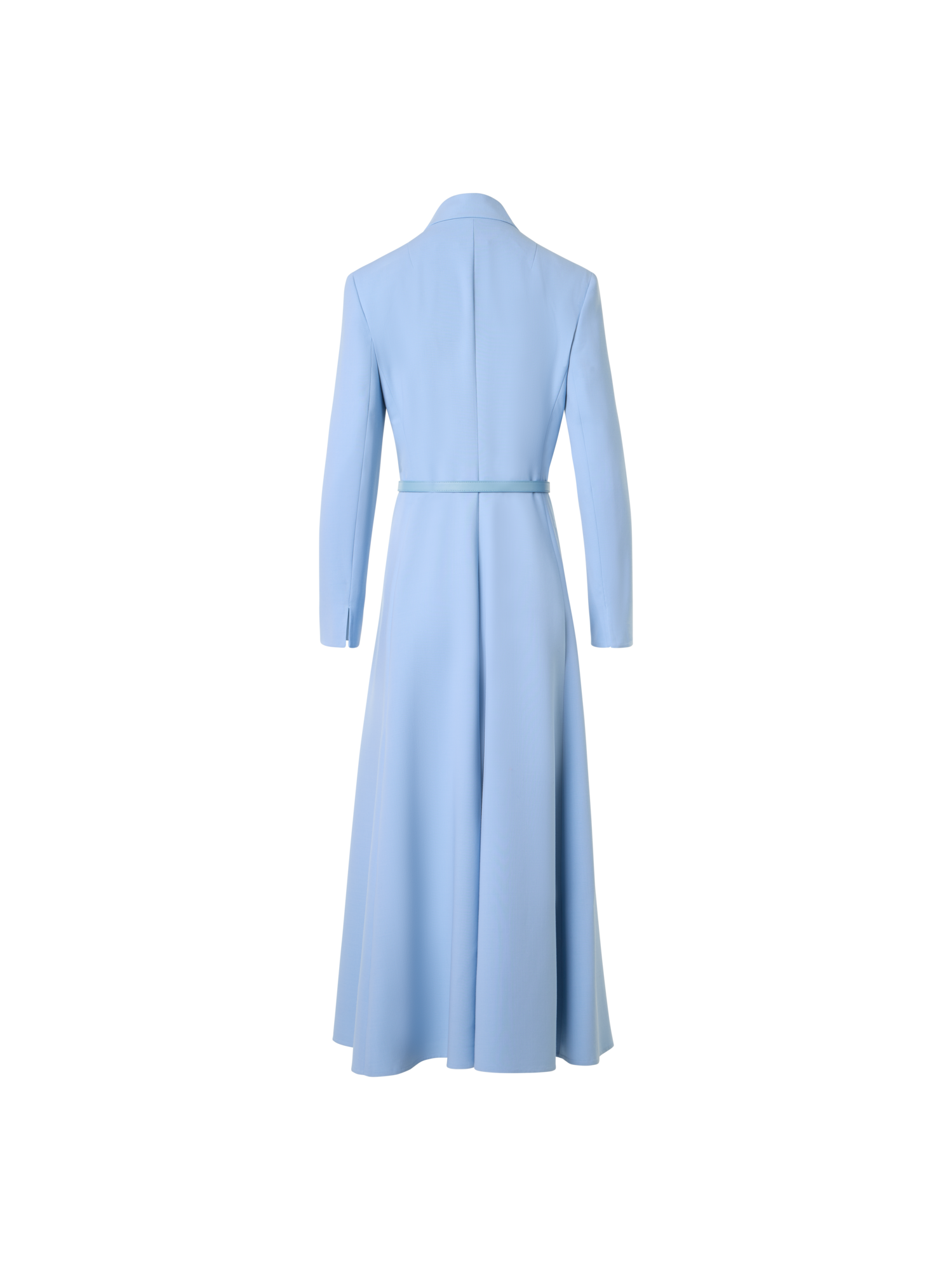 Designer Wool Double-Face Midi Dress with Belt - blue