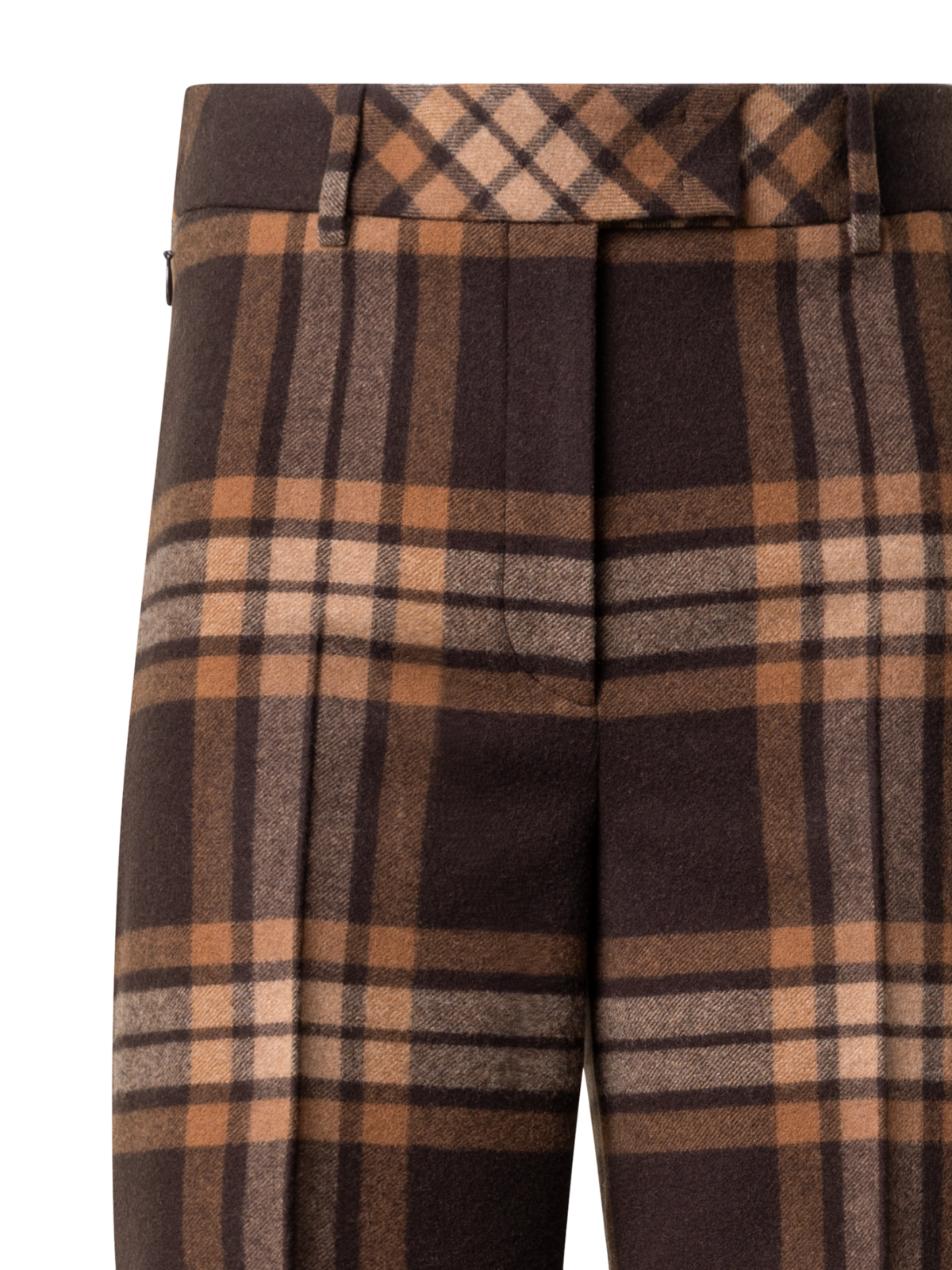 Designer Wide Wool Flannel Check Pants - brown - multicolor
