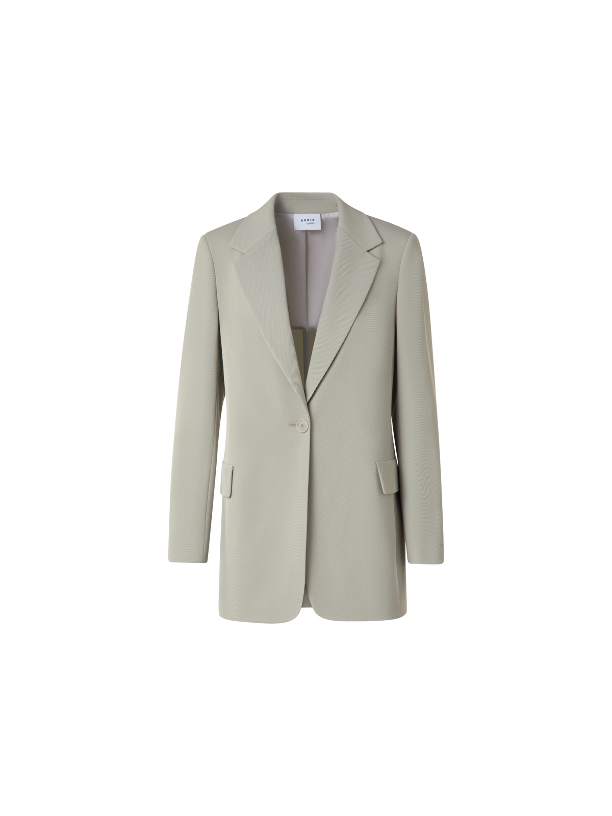 Designer Long Boyfriend Blazer in Wool Tricotine - neutral - green