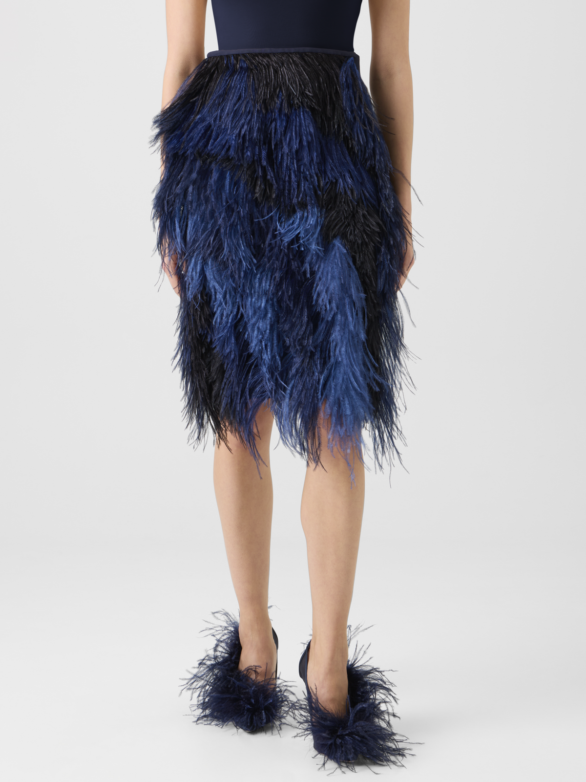 Designer Wool Double-Face Feathered Pencil Skirt - black - neutral 