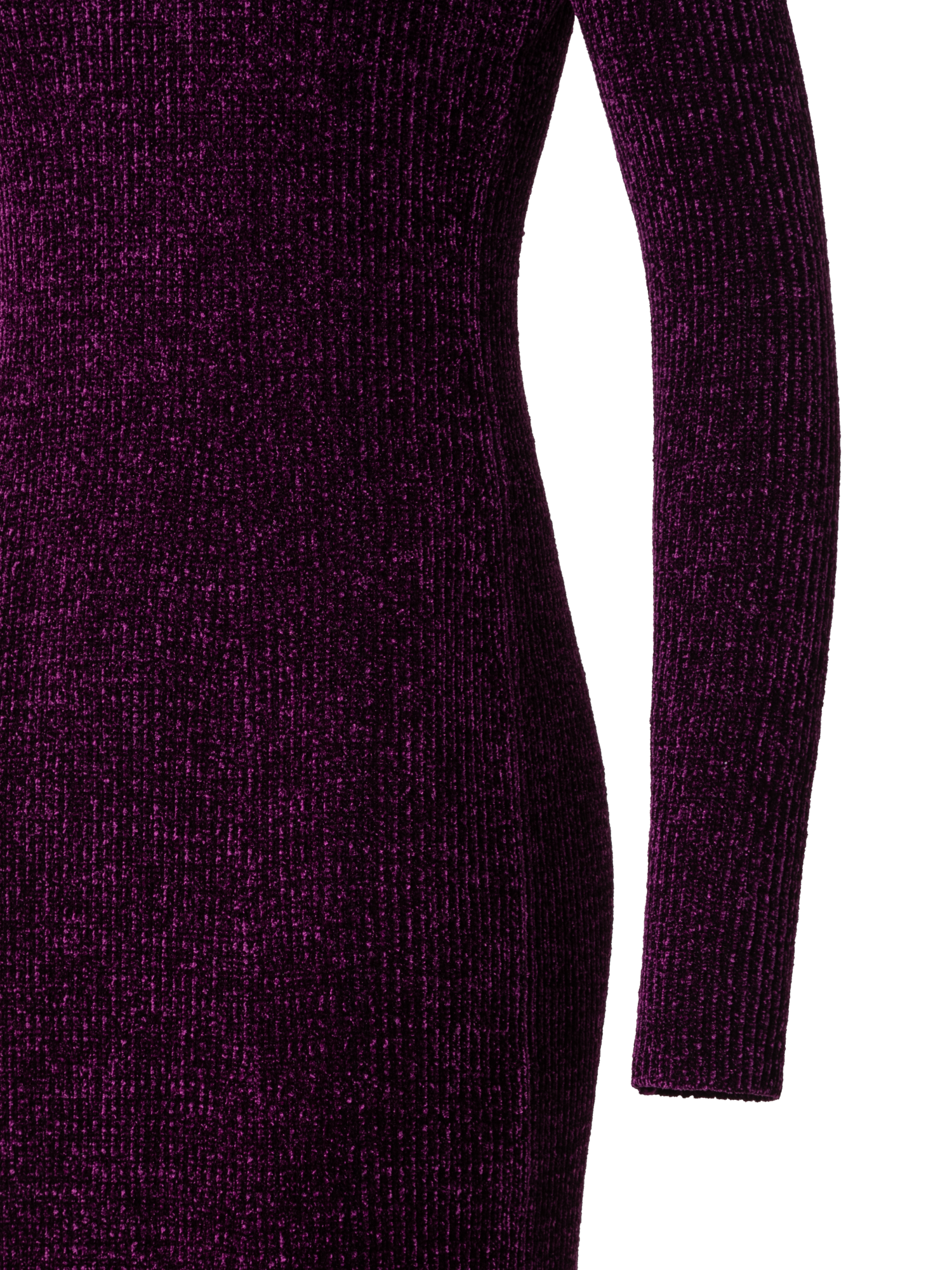 Designer Long Sleeve Chenille Rib Tube Dress - purple
