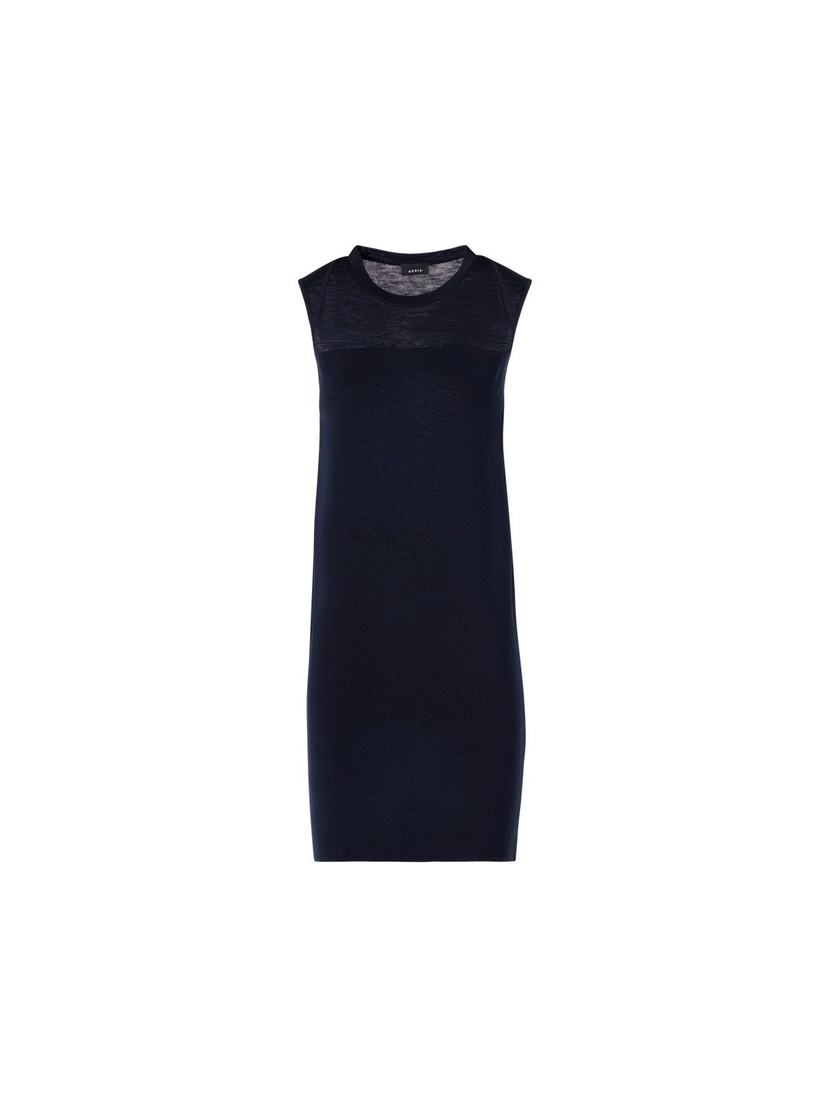 Designer Sleeveless Stretch Linen-Silk Knit Sheath Dress - navy