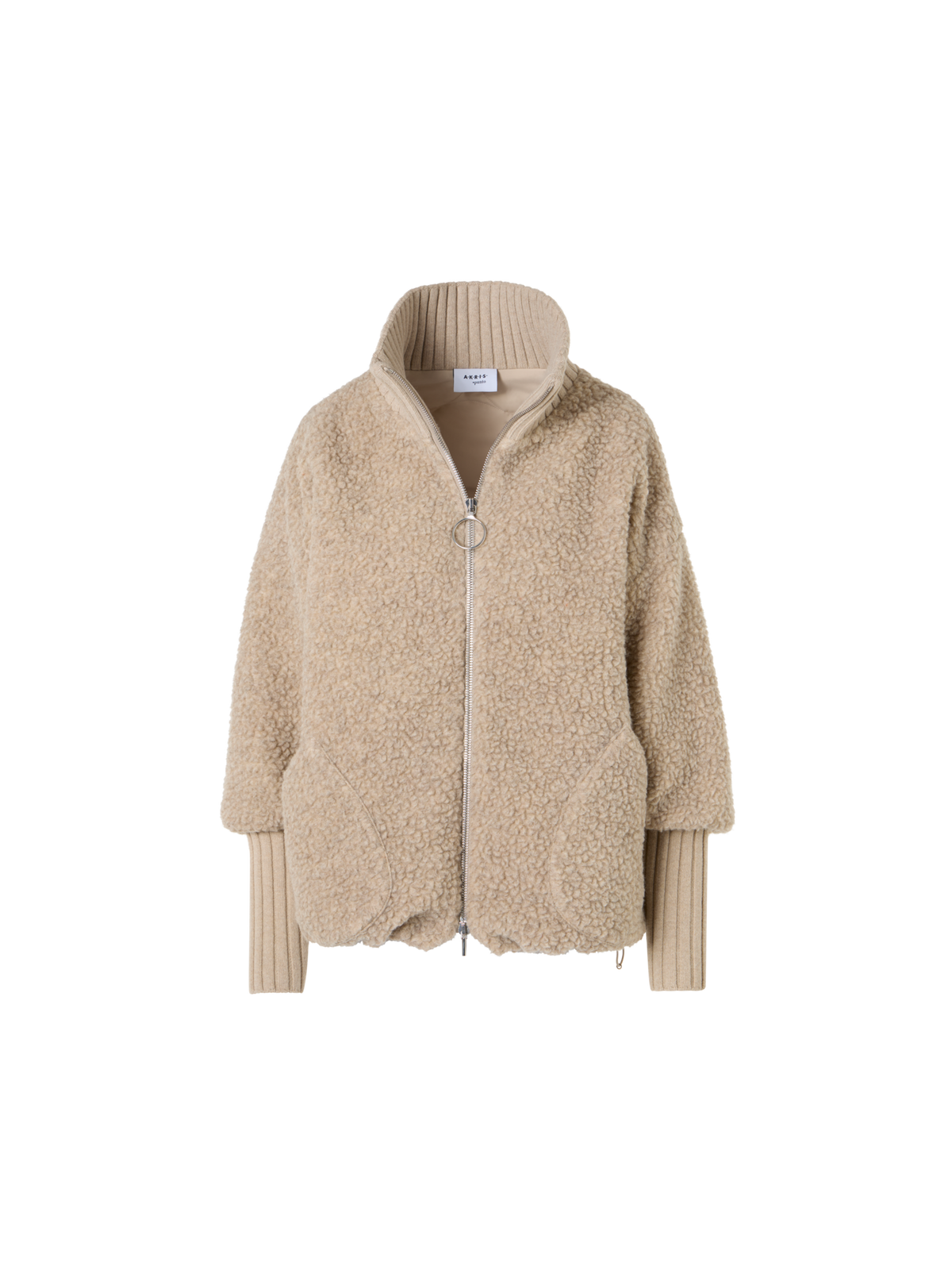 Designer Fleece Bouclé Quilted Jacket with High Knit Cuffs - beige