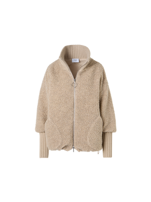 Designer Fleece Bouclé Quilted Jacket with High Knit Cuffs - beige