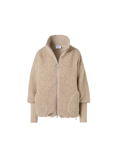 Designer Fleece Bouclé Quilted Jacket with High Knit Cuffs - beige