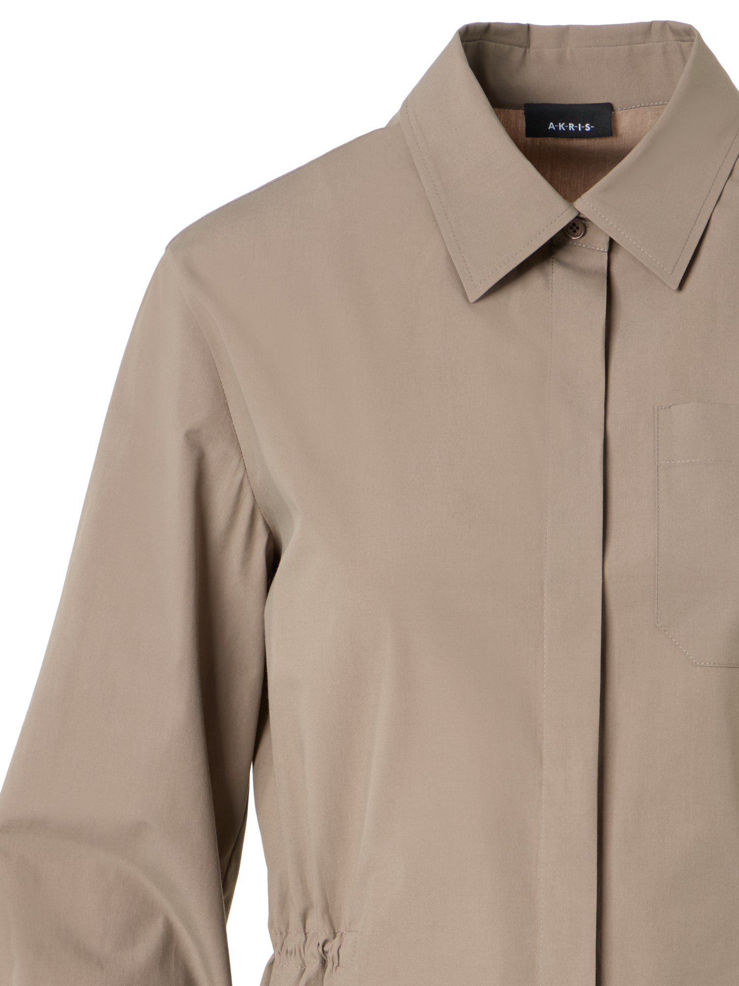 Designer Cotton Poplin Shirt with Waist Drawstring - beige
