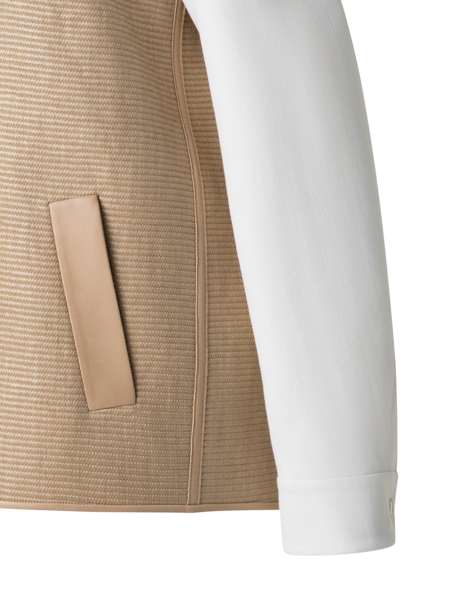 Designer Varsity Jacket in Cotton Raffia and Leather - neutral - multicolor - beige