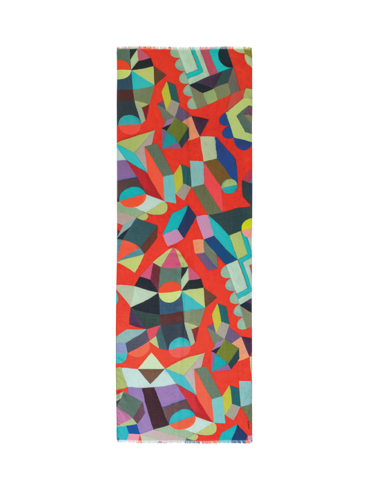 Designer Cashmere Silk Scarf with Indian Summer Print - multicolor