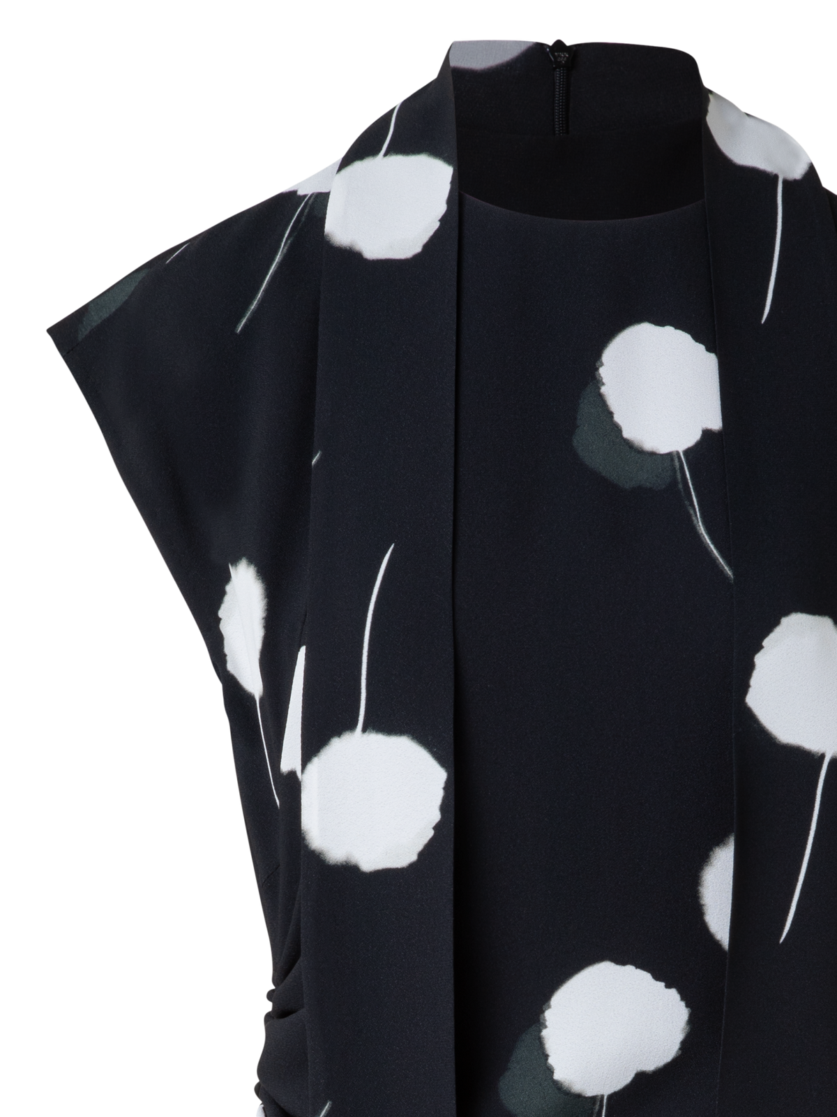 Designer Dandelion Print Midi Dress with Removable Bow - black - multicolor