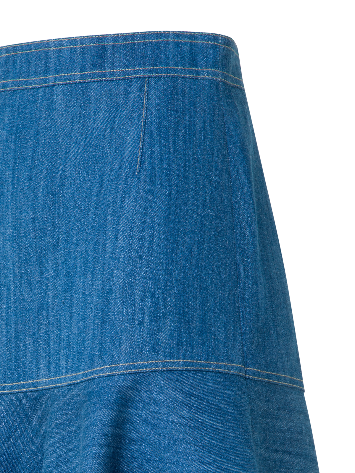 Designer Cotton Stretch Denim Skirt with Flounce Hem - blue