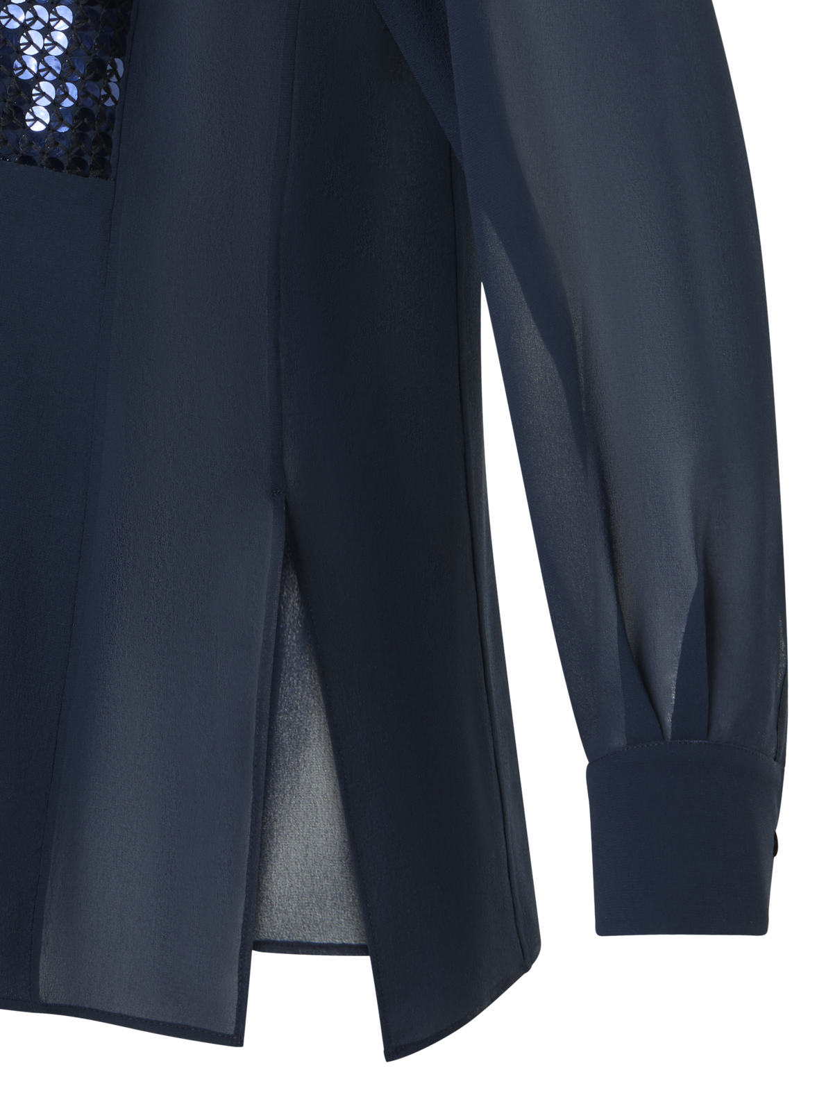 Designer Silk Georgette Blouse with Sequins Plastron - navy - blue