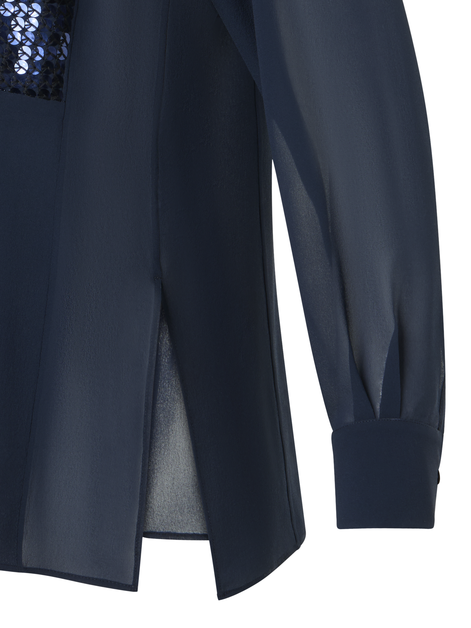 Designer Silk Georgette Blouse with Sequins Plastron - navy - blue